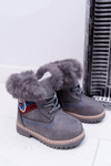 Dziecięce Chłopięce Botki Ocieplane Futerkiem Trapery Szare Cobi