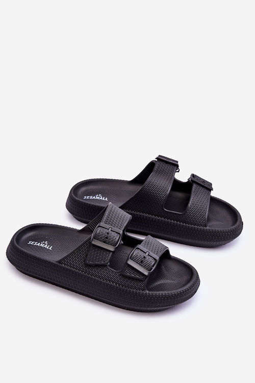 Damskie Piankowe Klapki Z Paskami Czarne Sharmen