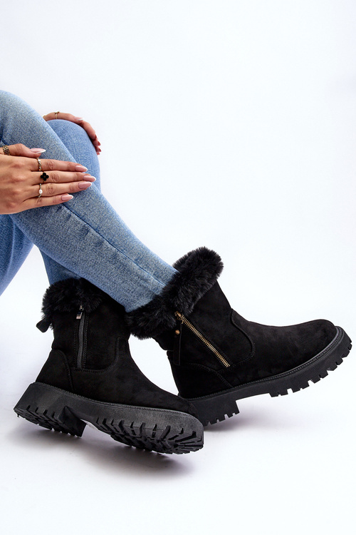 Botki Zamszowe Damskie Z Futerkiem Czarne Hasiva
