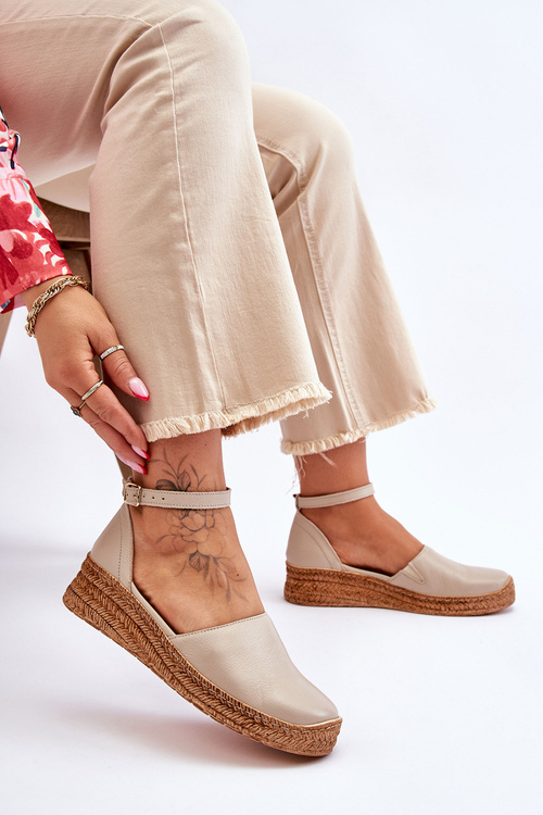 Damskie Skórzane Espadryle Sandały Beżowe Lemar Moise
