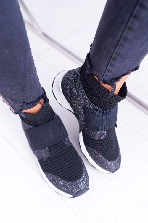 Obuwie Sportowe Damskie Lu Boo Ze Skarpetą Czarny Brokat Phantom