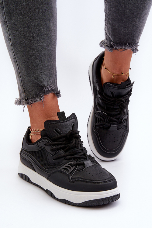 Sneakersy Damskie Na Platformie Czarne Etnaria