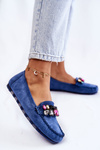Damskie Zamszowe Mokasyny Z Ozdobami Niebieskie Janetta