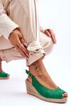 Zamszowe Sandały Na Koturnie Zielone Elsie