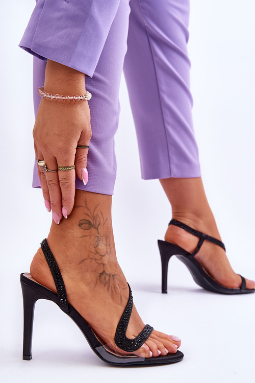 Eleganckie Wsuwane Sandałki Na Obcasie Czarne Colima