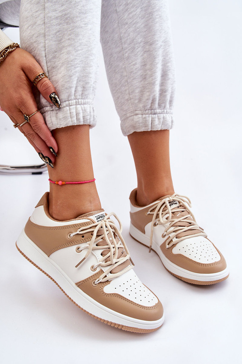 Damskie Klasyczne Buty Sportowe Podwójnie Sznurowane Biało-Beżowe Jella