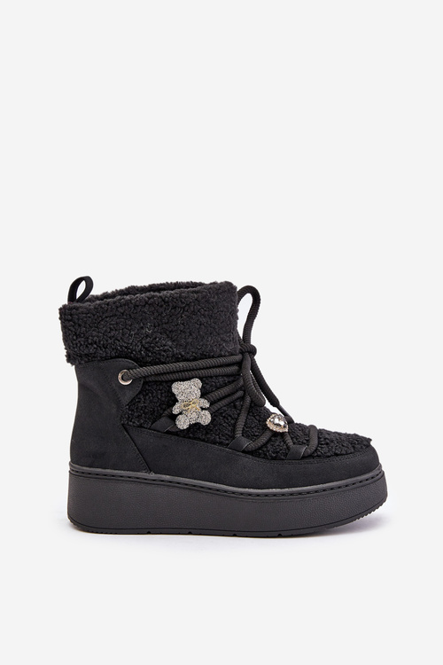 Śniegowce Damskie Z Przypinkami I Futerkiem Typu Baranek Czarne Almatiza