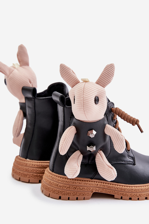 Skórzane Ocieplane Botki Dziecięce Na Zamek Z Misiem Vinceza 36261 Czarne