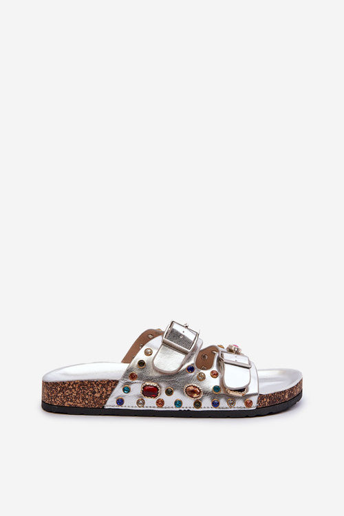 Zdobione Klapki Damskie Z Klamrami S.Barski MY121 Srebrne