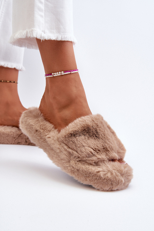 Damskie Futrzane Kapcie Beżowe Stepia