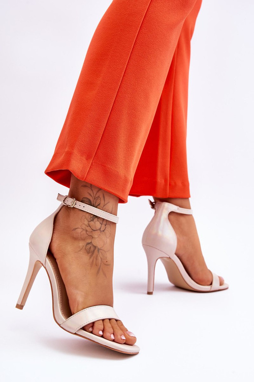 Modne Sandałki Szpilki Holograficzne Beżowe Rayden