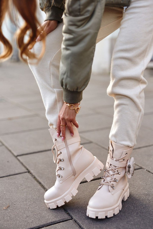 Botki Damskie Na Platformie Ocieplane Beżowe Seul