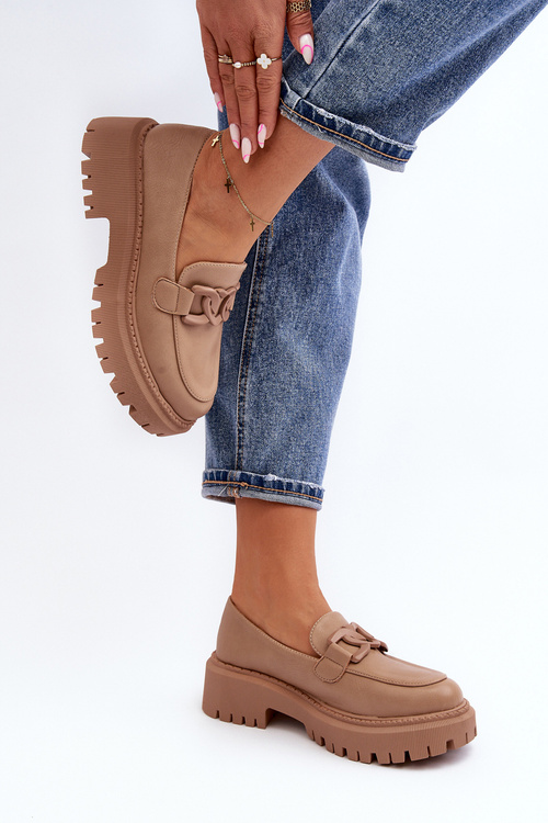 Masywne Mokasyny Damskie Z Łańcuchem Beżowe Dataia