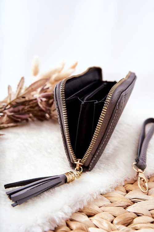 Duży Portfel Pikowany Z Paseczkiem Szary