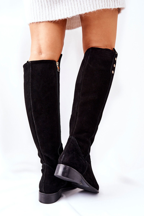 Zamszowe Skórzane Kozaki Lewski 2840 Czarne