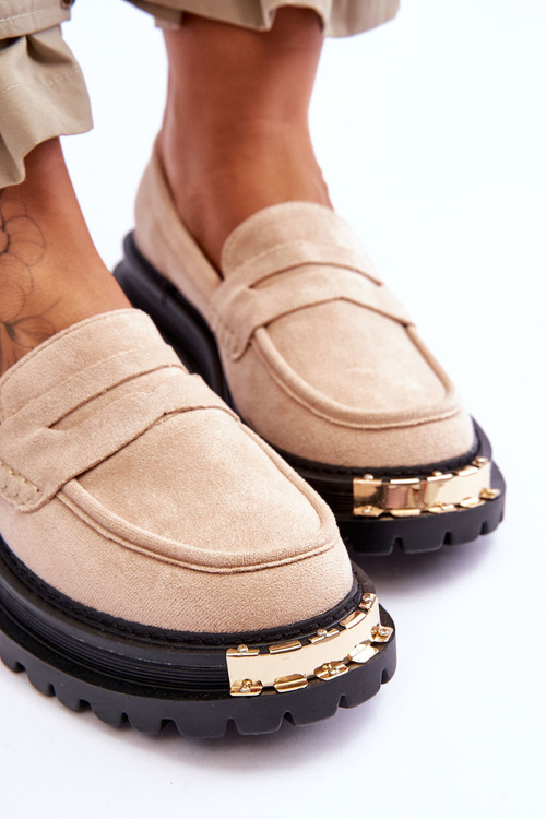 Klasyczne Zamszowe Mokasyny Z Ozdobą Beżowe Monaro