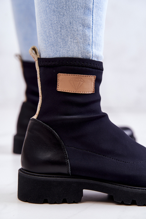 Materiałowe Botki Wsuwane Nicole Czarne 2705