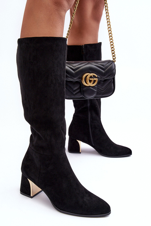 Kozaki Przed Kolano Zamszowe Na Obcasie Czarne Inatris