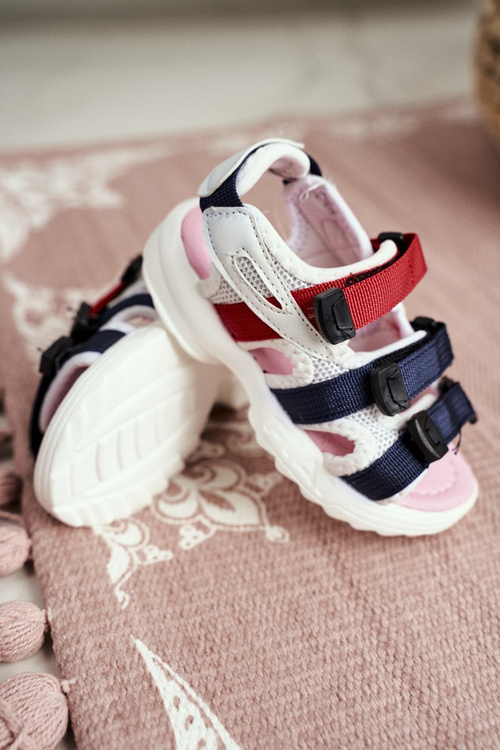 Dziecięce Sandały Na Rzepy Dla Dziewczynki Białe Różowe Fima