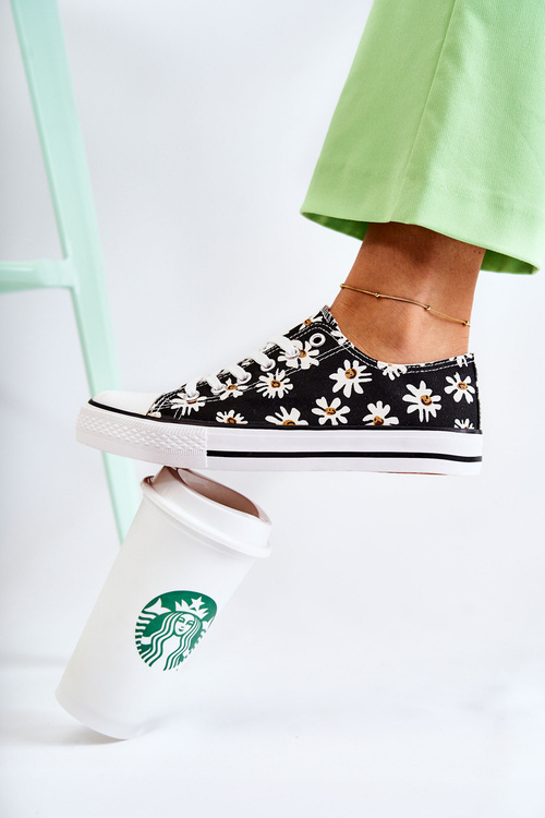 Niskie Damskie Trampki W Kwiaty Czarne Janey