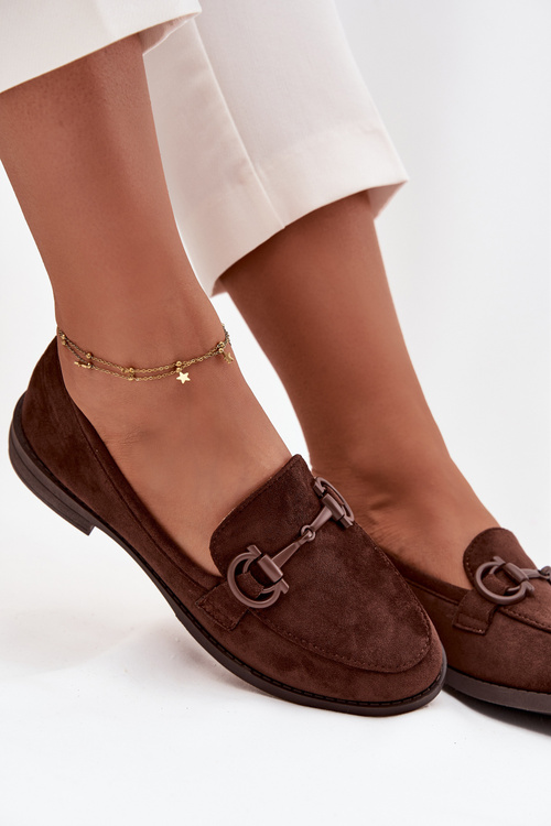 Mokasyny Damskie Z Ozdobnym Detalem Eko Zamszowe Czekoladowe Ambria