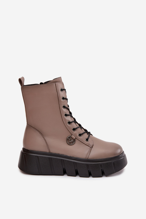 Botki Workery Damskie Na Platformie Ocieplane Vinceza 58588 Ciemnobeżowe