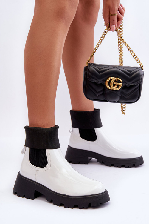 Botki Sztyblety Lakierowane Damskie Białe Pavo