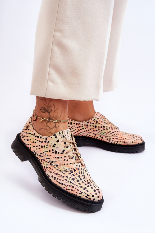 Damskie Skórzane Półbuty Oxfordy Maciejka 04087-18 Pomarańczowo-Czarne