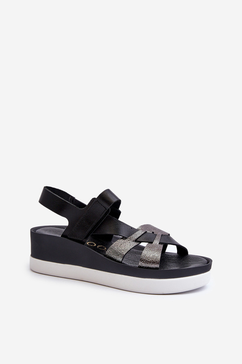 Zazoo 40397 Damskie Skórzane Sandały Na Platformie Czarne