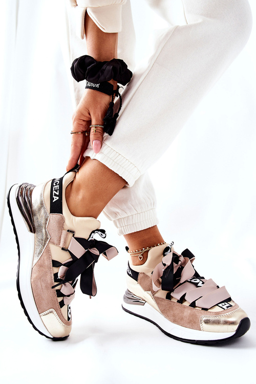 Sportowe Buty Sneakersy Beżowe Dexla