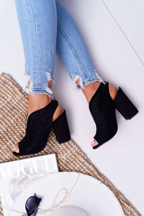 Damskie Sandały Na Słupku Peep Toe Czarne Nevienna