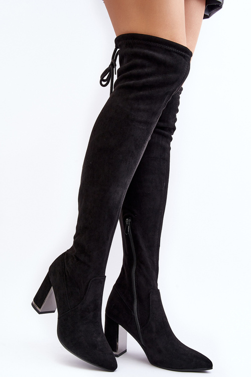 Zamszowe Kozaki Za Kolano Na Słupku Czarne Amalitas