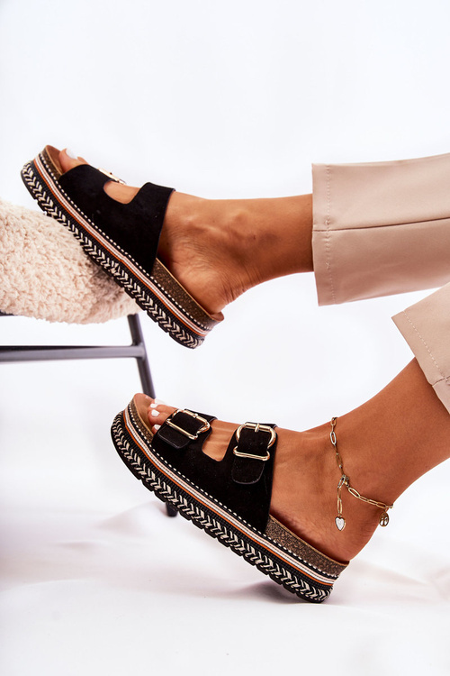 Damskie Klapki Na Platformie Czarne Melisa