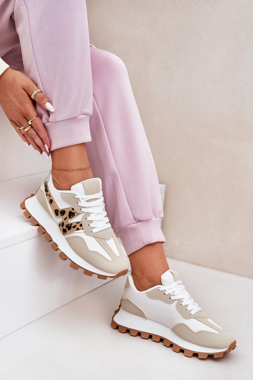 Sneakersy Buty Sportowe Damskie Panterka Beżowe Kalelia