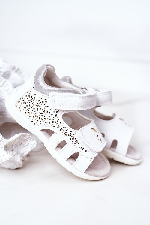 Dziecięce Skórzane Sandały Na Rzepy Białe Meera