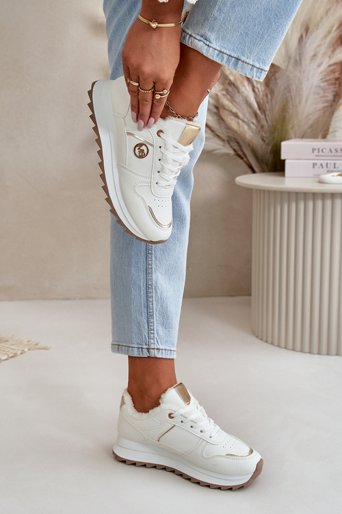 Buty Sportowe Damskie Ocieplane Futerkiem Na Platformie Białe Lerisas