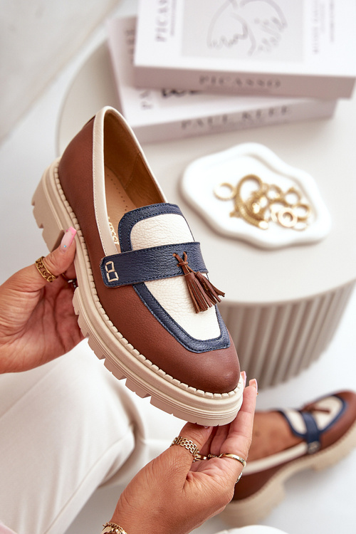 Skórzane Mokasyny Damskie Brązowe Laura Messi 2835