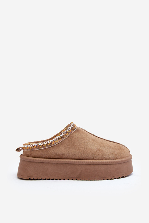 Kapcie Na Grubej Podeszwie Z Eko Zamszu Beżowe Sylva