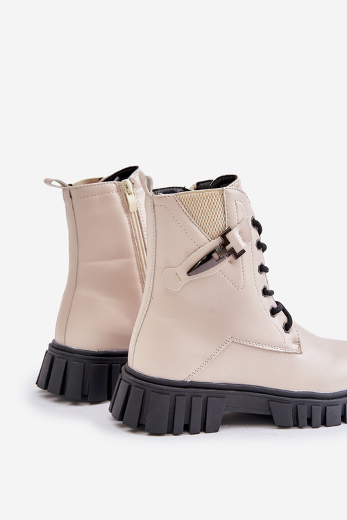 Ocieplane Botki Dziewczęce Na Zamek Z Ozdobą Beżowe Zinnirella