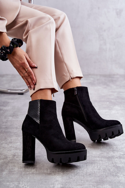 Damskie Zamszowe Botki Na Obcasie Czarne Maricruz