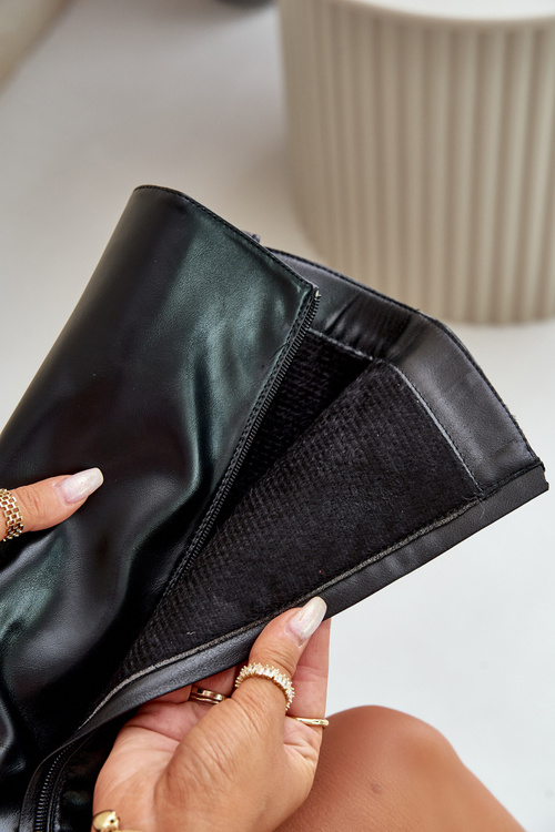 Kozaki Damskie Z Wywiniętą Cholewką Na Słupku Czarne Kaielia