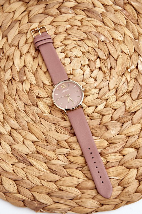 Damski Zegarek Na Skórzanym Pasku Ernest E62001MD Różowy