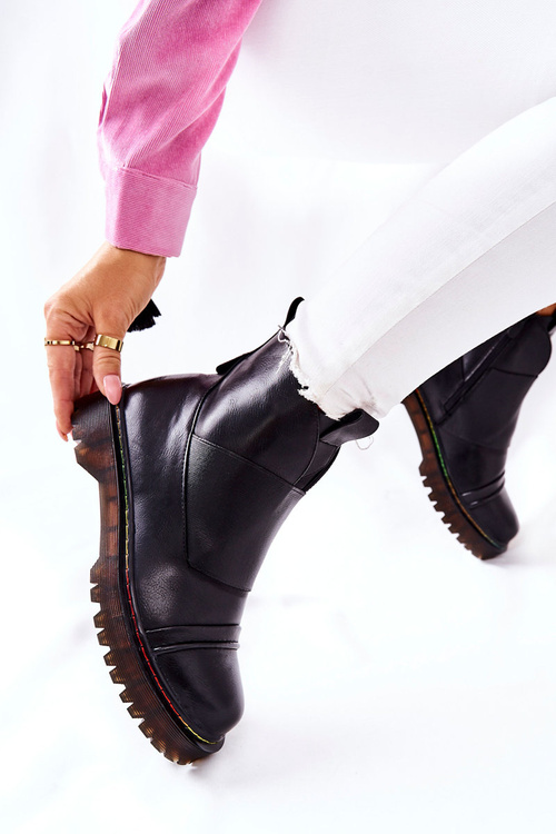 Botki Sztyblety Z Kolorowym Przeszyciem Czarne Milie