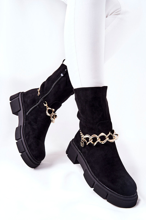 Zamszowe Botki Workery Czarne Hellio