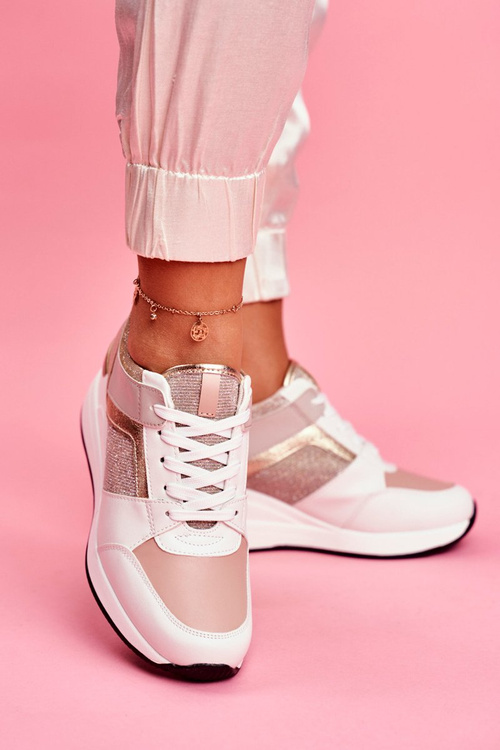 Sportowe Damskie Buty Sneakersy Biało Różowe Dillion