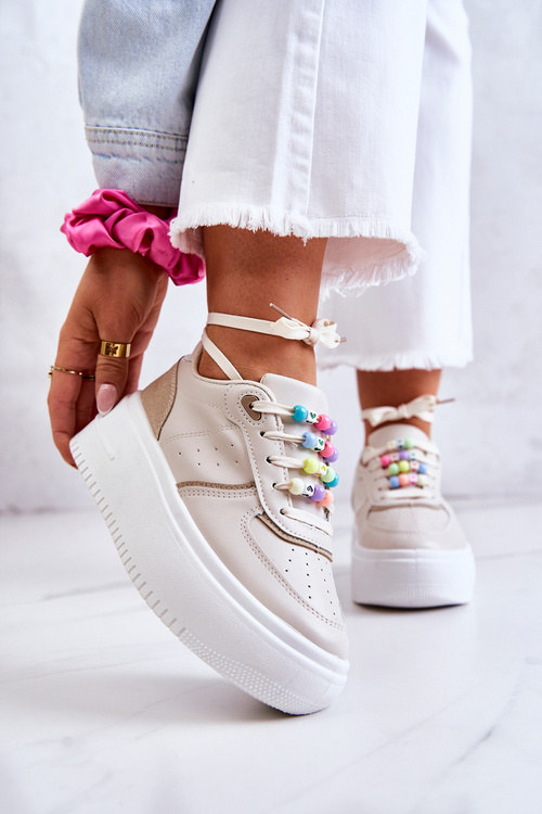 Damskie Wiązane Buty Sportowe Sneakersy Beżowe Manila