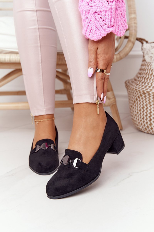 Zamszowe Półbuty Na Obcasie Sergio Leone PB148 Czarne