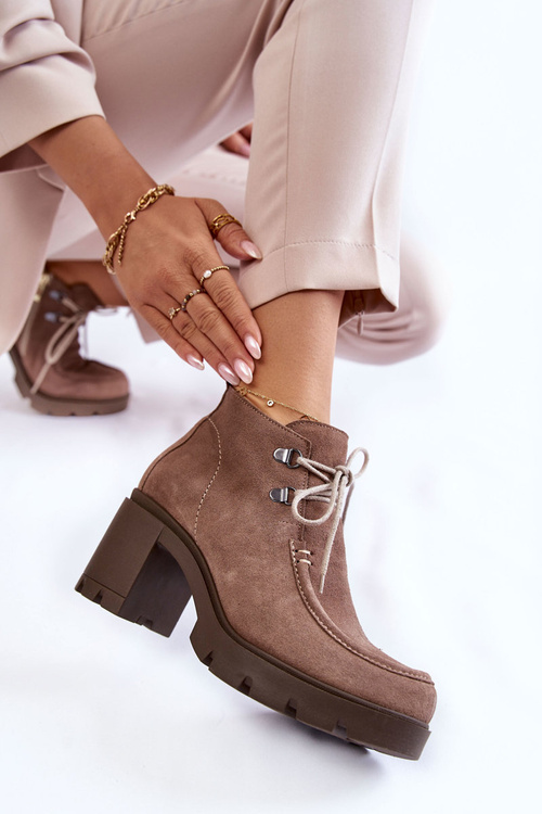 Damskie Zamszowe Botki Wiązane Jasnobrązowe Lemar Marianne