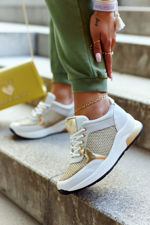 Modne Buty Sportowe Damskie Sneakersy Biało-Złote Danielle
