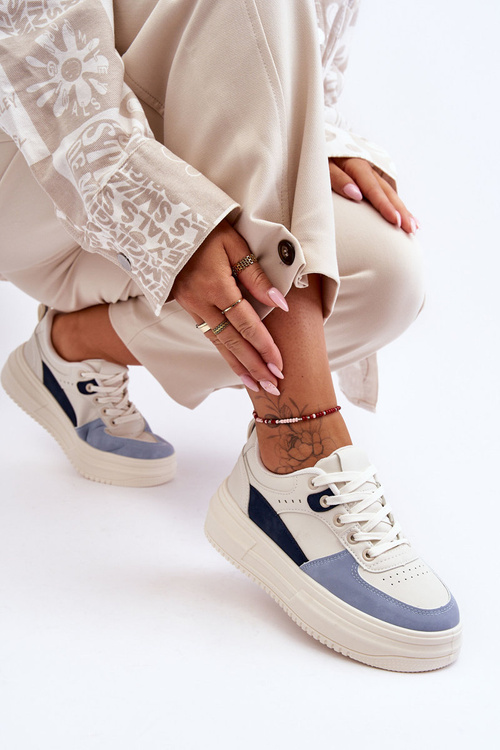 Damskie Buty Sportowe Na Masywnej Platformie Biało-Niebieskie Gemma